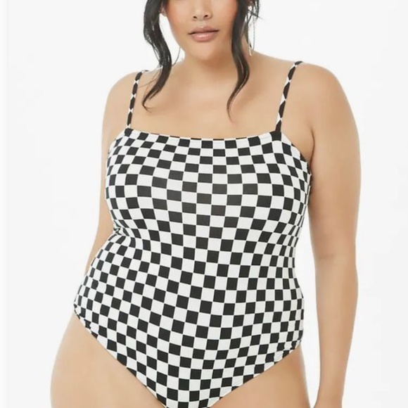 Forever 21 Tops - Forever 21 Plus + Black & White Check Bodysuit